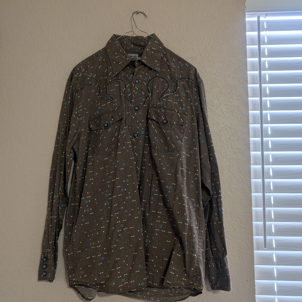 Cinch Men's Brown Shirt with Blue Accents